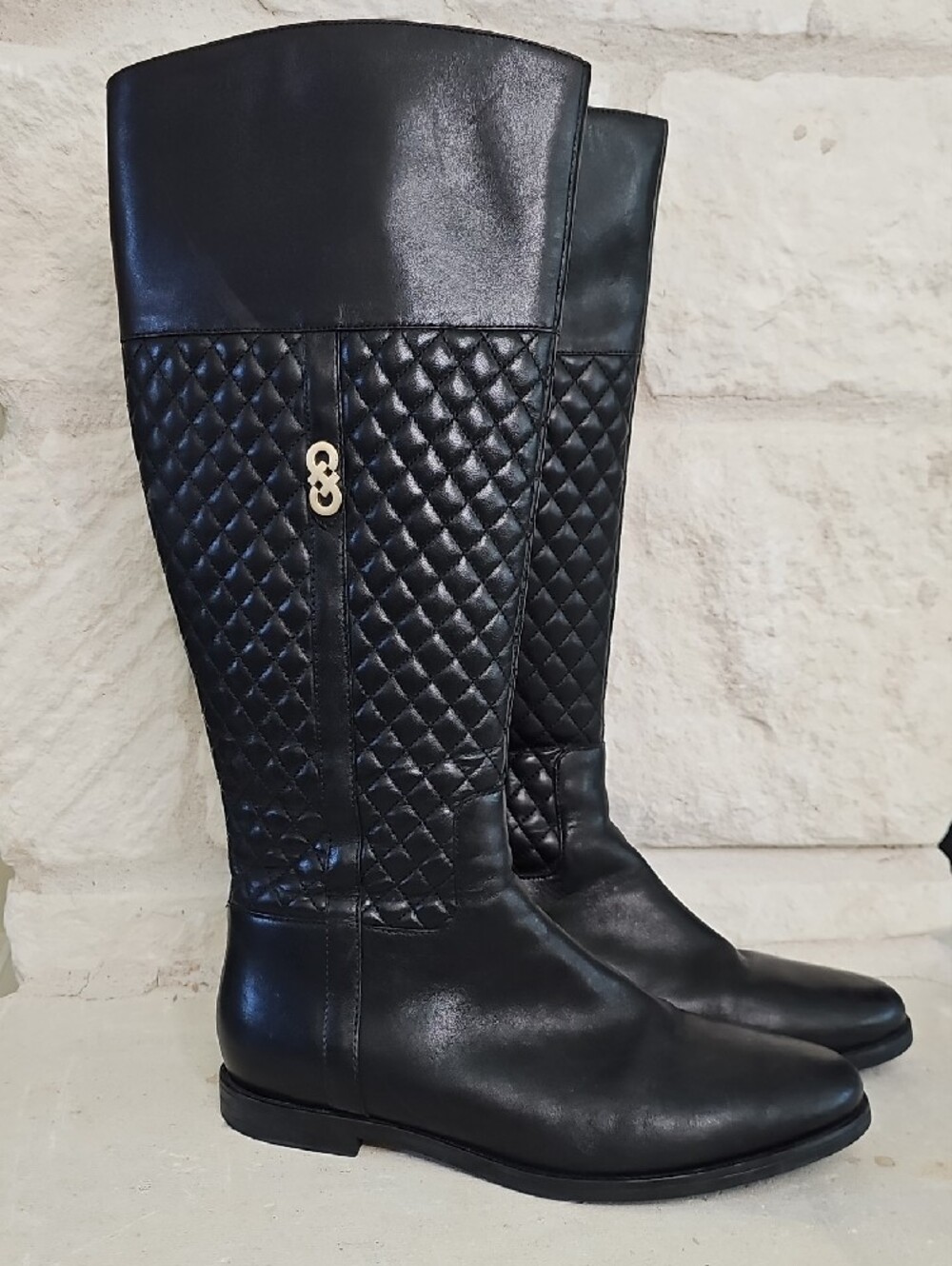 Cole Haan Solid Black Quilted Leather Rigby Riding Boots Size 7.5B - Picture 9 of 9